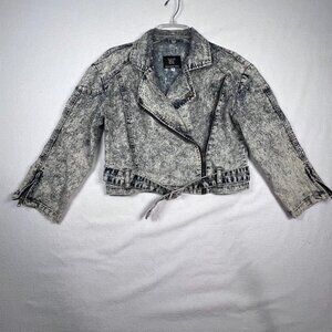 Acid‎ Washed Cropped Jacket Denim SZ 12 Designed by Cosmic Belted Punk 80's
